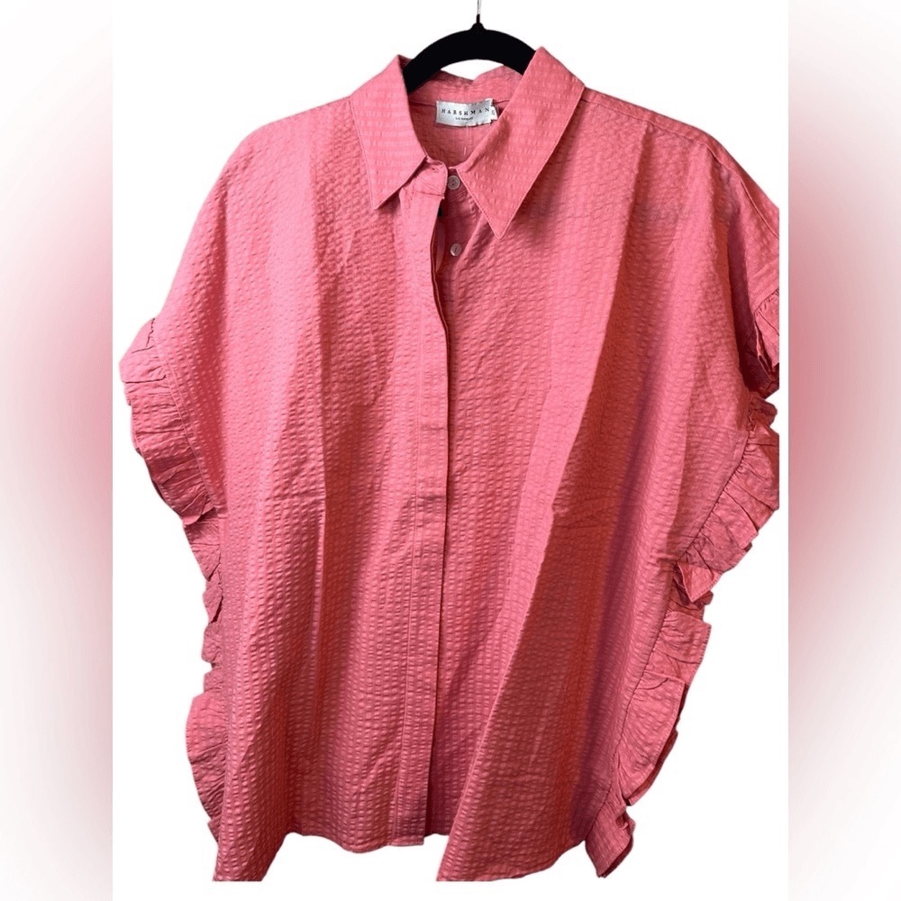 Harshman Women’s Darcy Rose Pink Seersucker Ruffle Plus Size Blouse - 3X NWT